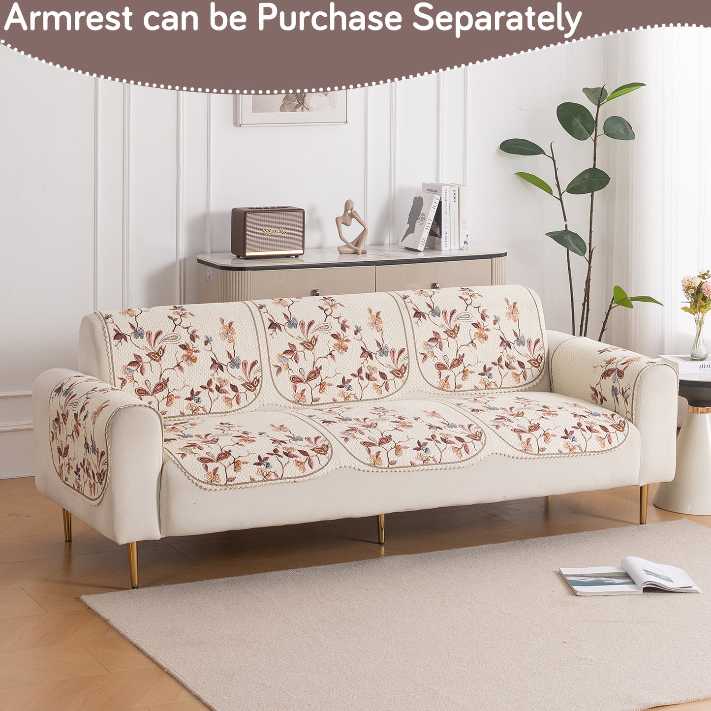 HeavenHue Fleece Soft Touch Quilted Sofa Cover Set – Washable Sofa Panel for Seat & Back - Autumn Whisper