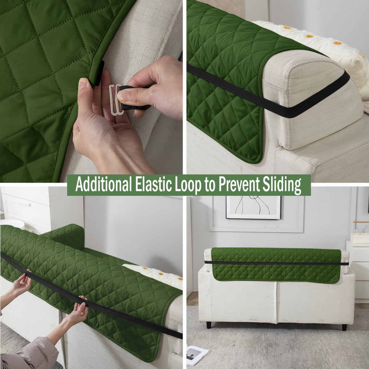 Forest Green sofa cover with non slip elastic strap