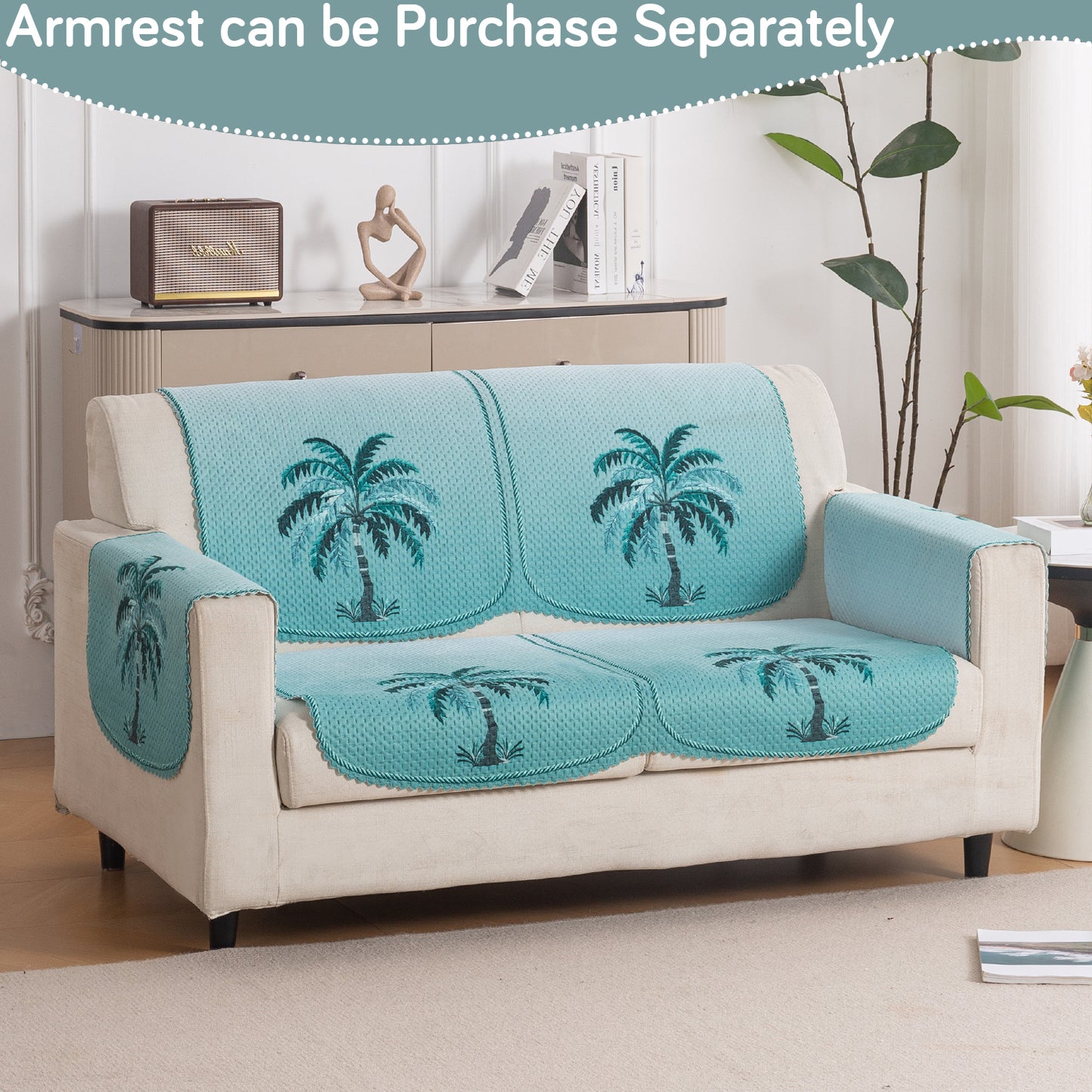 HeavenHue Fleece Soft Touch Quilted Sofa Cover Set Washable Sofa Panel for Seat & Back - Island Breeze