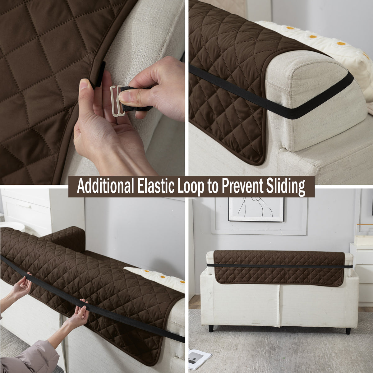 Chocolate Brown sofa cover with non slip elastic strap