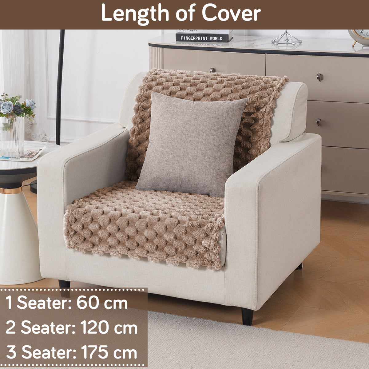 'BunnySoft Series' Plush Sofa Cover Throw for Sofa Seat & Back, Canvas Brown