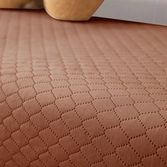 Quilted Sofa Cover Mat with 2 Armrest Covers Pockets, Brown