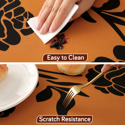 Printed Stretch Fit Water-Repellent & Anti-Slip Table Cloth Cover for 4 Seater / 6 Seater, Copper Brown Floral