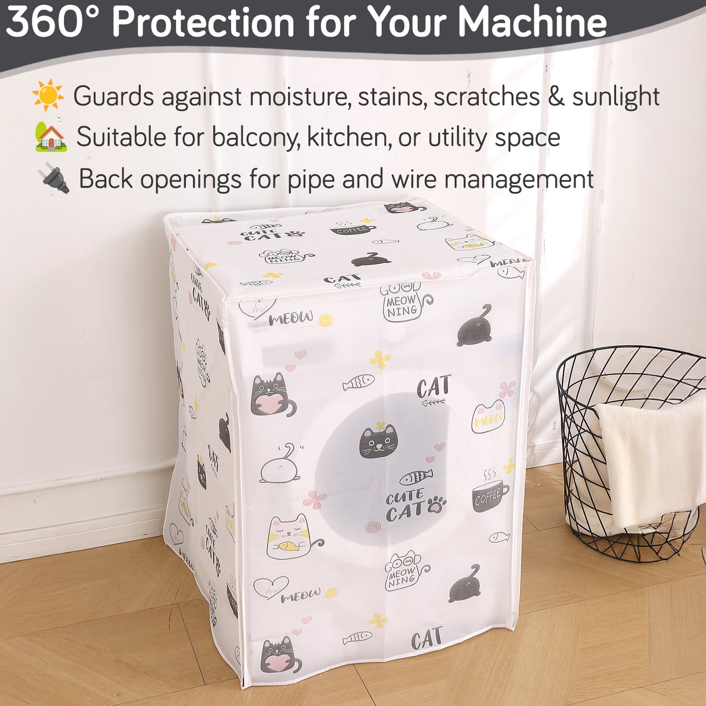 Waterproof Front Load / Top Load Washing Machine Cover | PEVA Dustproof Protective Cover for 6kg, 6.5kg, 7kg & 7.5kg Fully Automatic Machines, Playful Cats