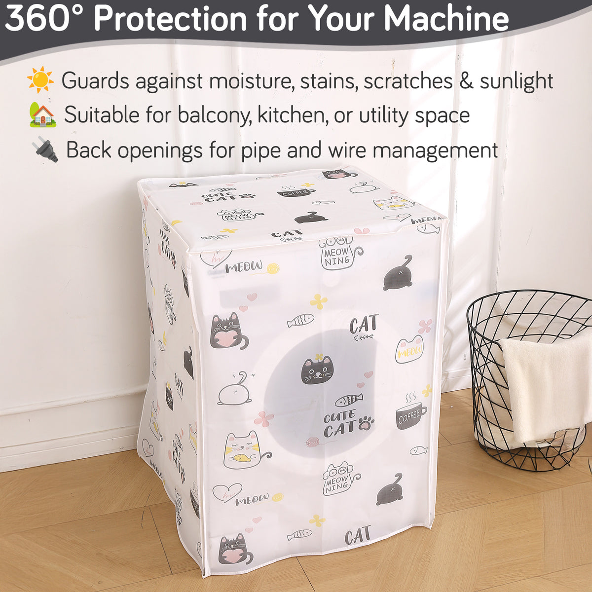 Buy Playful Cats Print front load washing machine cover for 6kg to 8kg machines with full cover | Hokipo