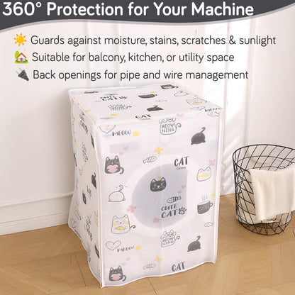 Waterproof Front Load / Top Load Washing Machine Cover | PEVA Dustproof Protective Cover for 6kg, 6.5kg, 7kg & 7.5kg Fully Automatic Machines, Playful Cats