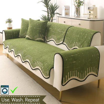 Premium Supple Soft Wavy with Curve Sofa Cover Mat, Green
