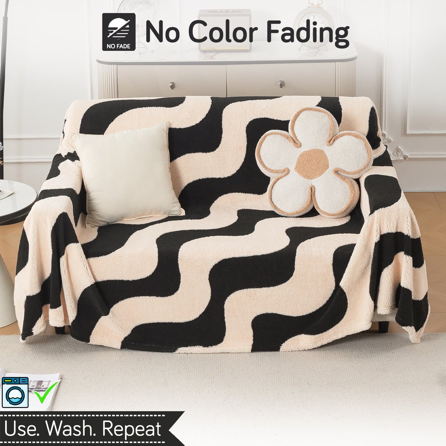 Buy Wavy Stripe Noirea Series Luxury Plush Sofa Throw Cover – 2 Seater Sofas | HOKIPO