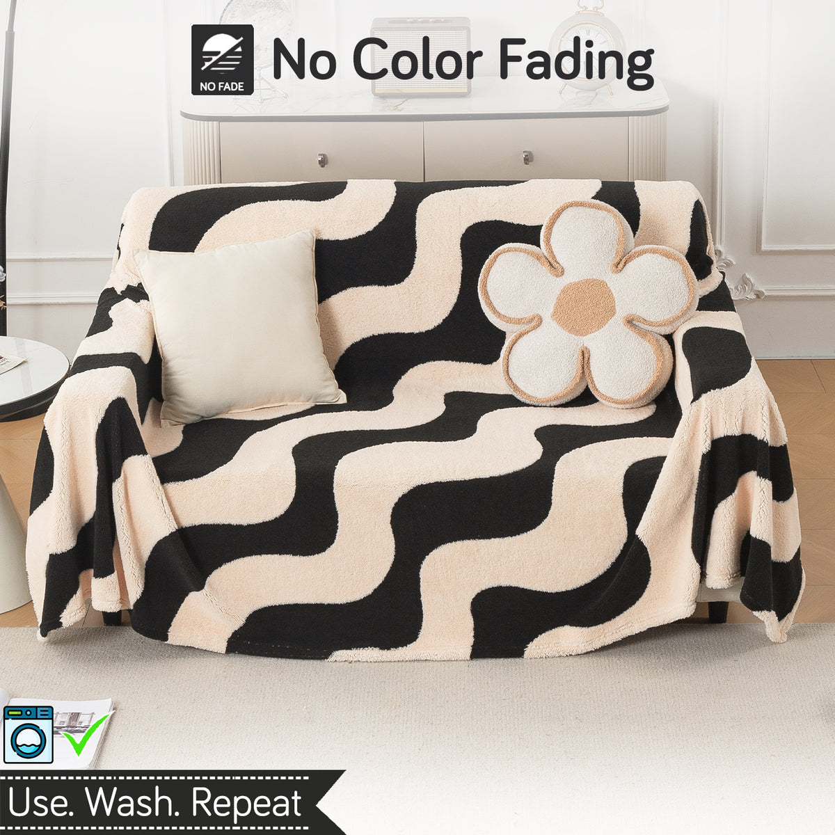 Buy Wavy Stripe Noirea Series Luxury Plush Sofa Throw Cover – 2 Seater Sofas | HOKIPO