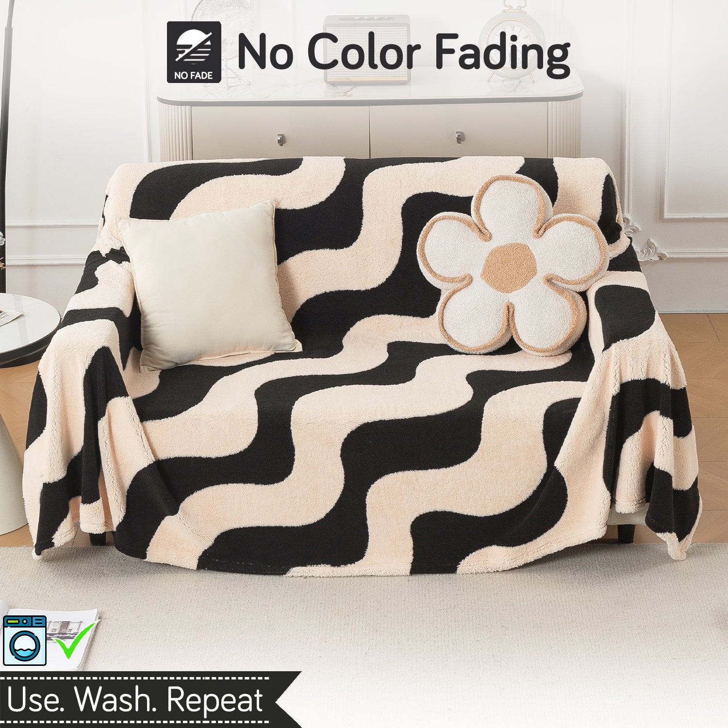 Buy Wavy Stripe Noirea Series Luxury Plush Sofa Throw Cover – 2 Seater Sofas | HOKIPO