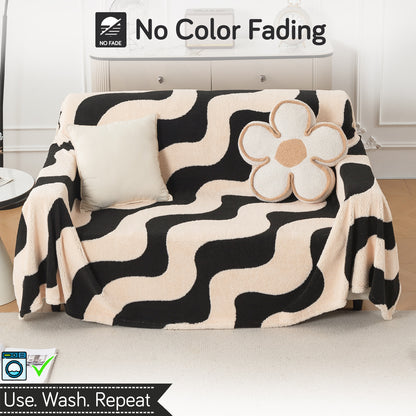 Buy Wavy Stripe Noirea Series Luxury Plush Sofa Throw Cover – 2 Seater Sofas | HOKIPO