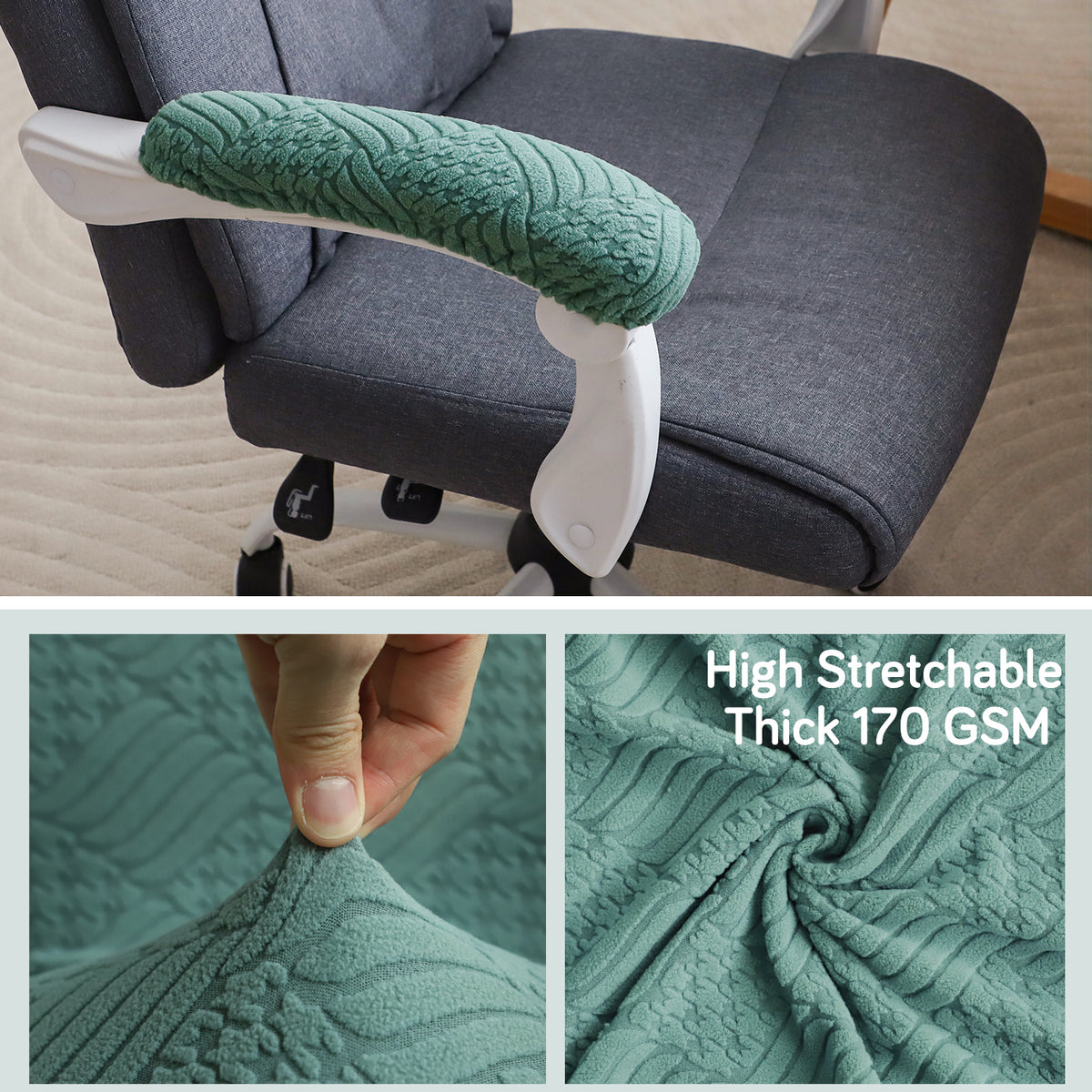 170gsm Jacquard Office Chair Arm Rest Cover (Elastic Style), 1 Pair, Green