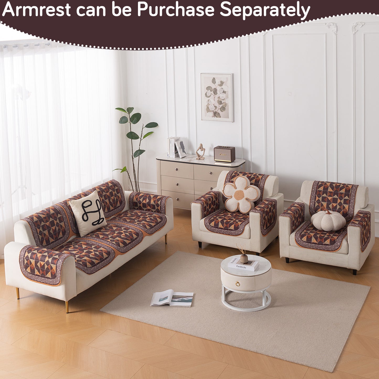 HeavenHue Fleece Soft Touch Quilted Sofa Cover Set Washable Sofa Panel for Seat & Back - Rustic Mosaic