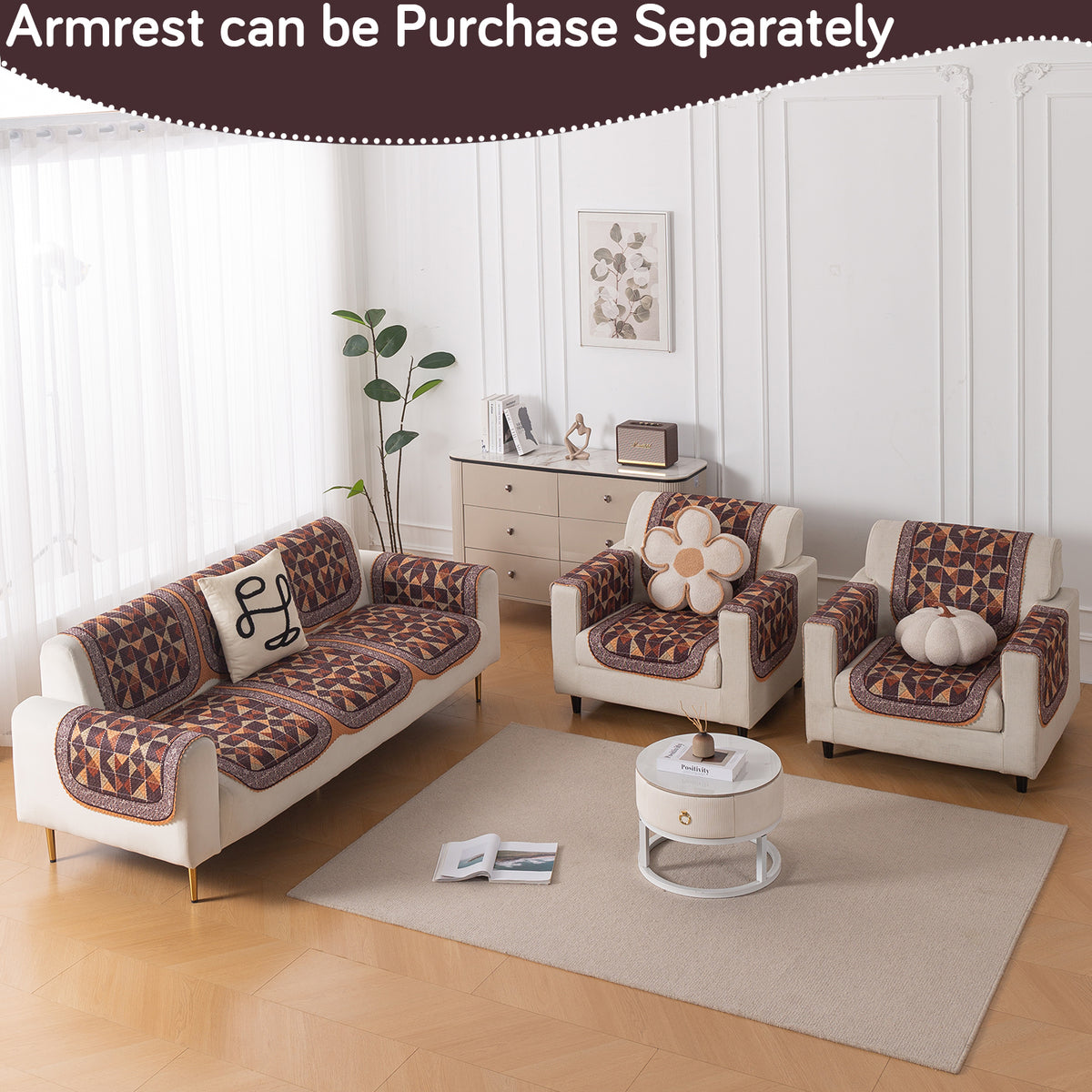 HeavenHue Fleece Soft Touch Quilted Sofa Cover Set Washable Sofa Panel for Seat & Back - Rustic Mosaic