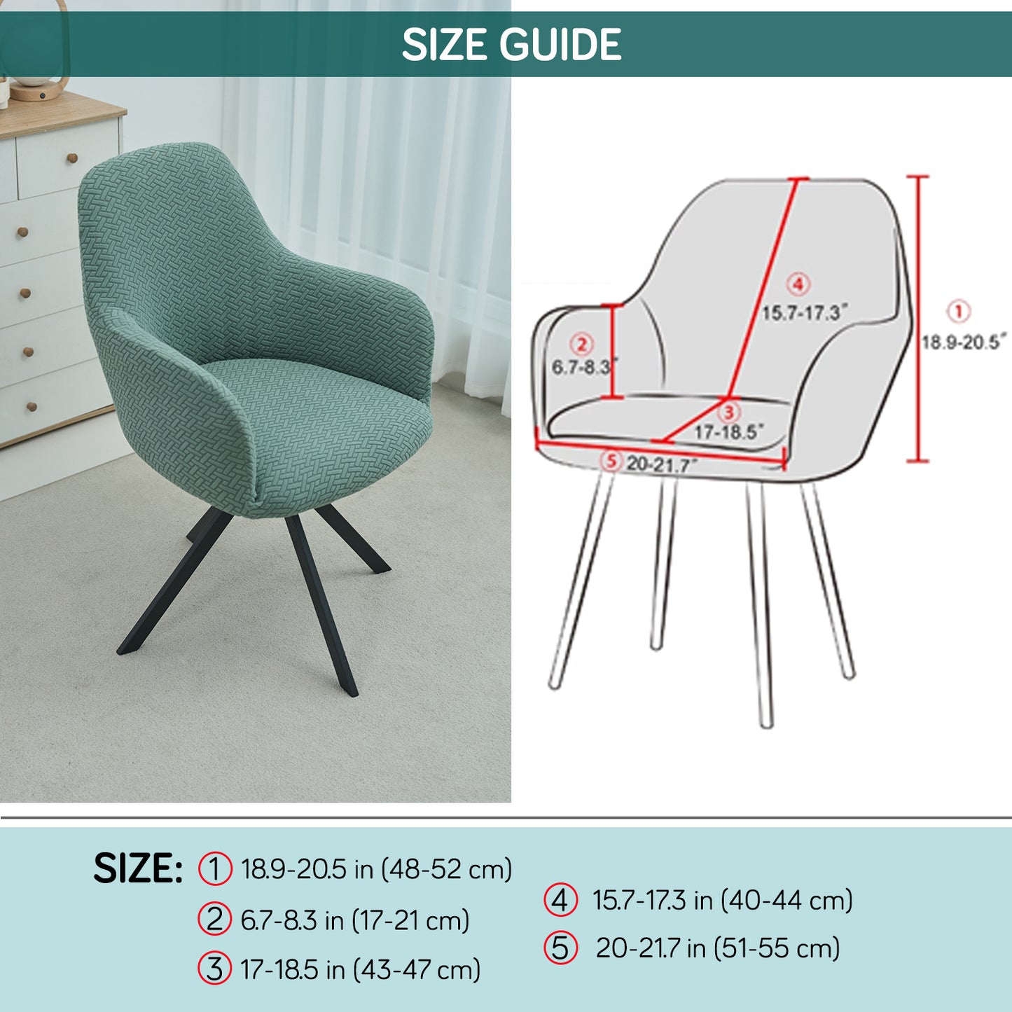 Premium Jacquard Fully Covered Cover for Swivel Dining Chair with Arms, Continental Green