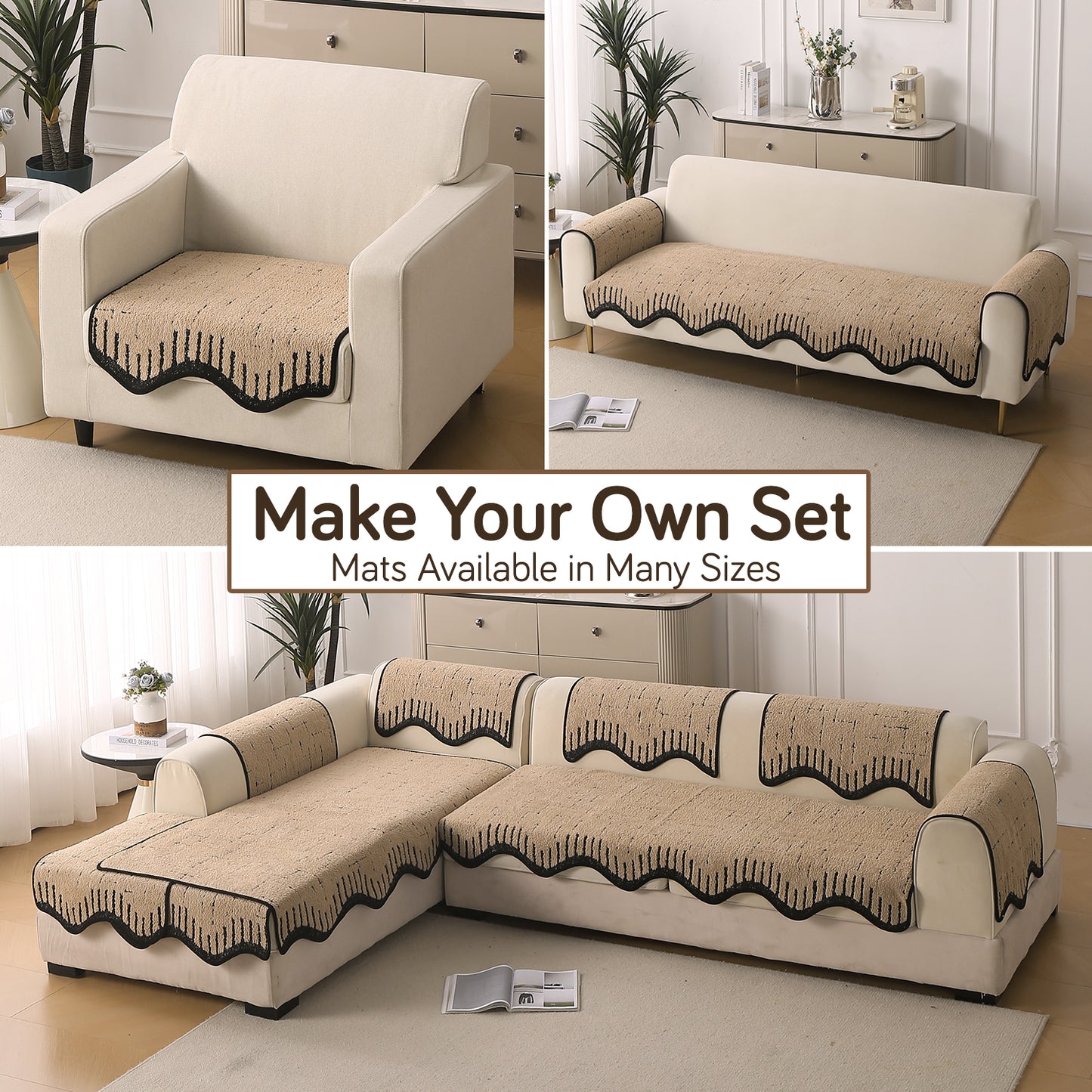 Premium Supple Soft Wavy Sofa Cover Mat, Brown