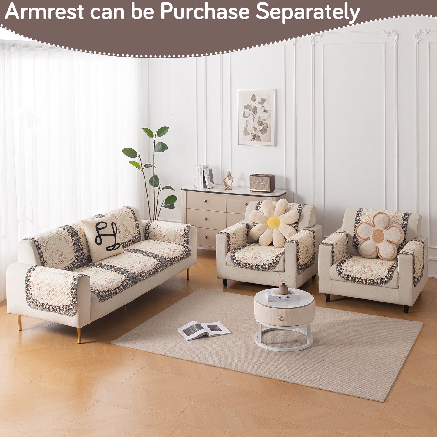 LoomVerse Quilted Sofa Cover Set Washable Sofa Panel for Seat & Back - Petal Harmony