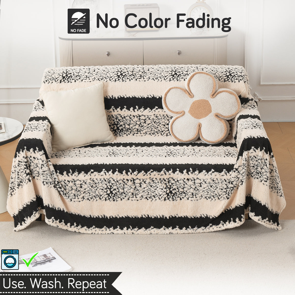 Buy Textured Stripe Noirea Series Luxury Plush Sofa Throw Cover – 2 Seater Sofas | HOKIPO