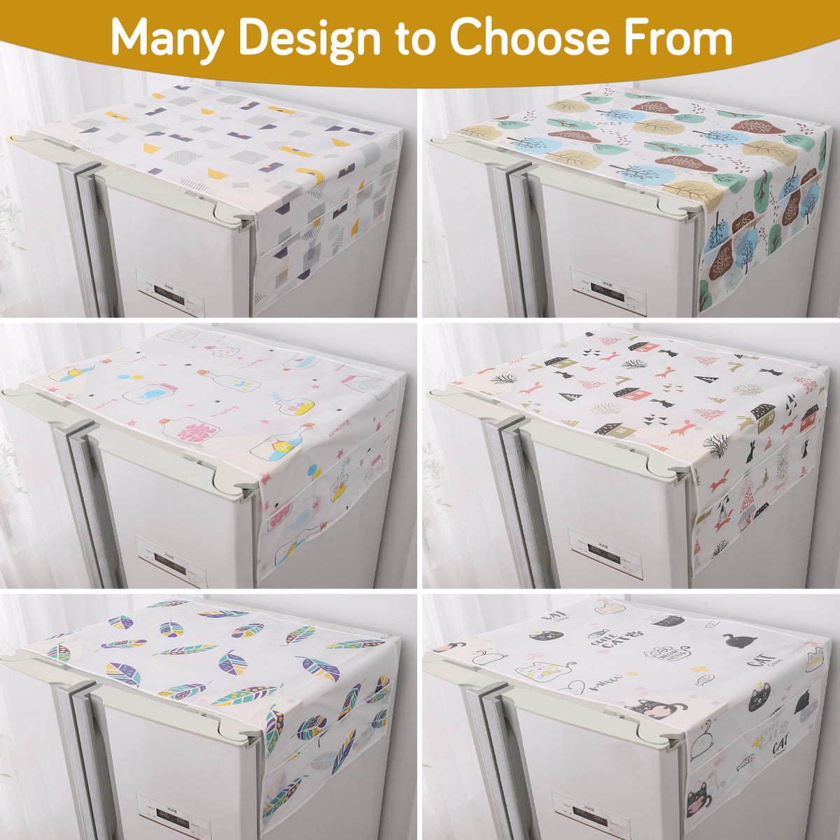 Small / Large Waterproof, Printed Fridge Cover Top with 6 Side Pockets, Boho Feathers