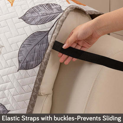 Quilted Cover for Recliner Sofa with SecureFit Belt & Side Pocket, Multicolor Leaves