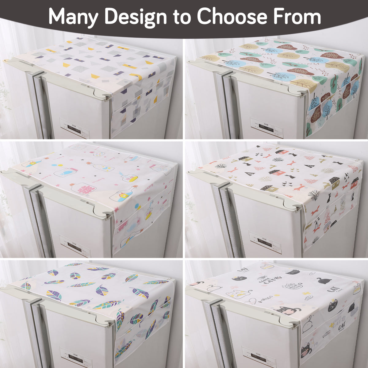 Small / Large Fridge Cover Top | For Smaller Single Door, Double Door and Bigger Double Door Refrigerator - Waterproof, Printed with 6 Side Pockets, Whimsical Bottles
