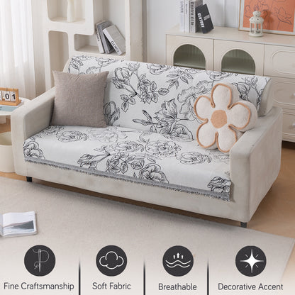 Premium 320 GSM Chenille Sofa Cover 'Serene Abode Series', White Rose Garden