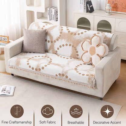 Premium 320 GSM Chenille Sofa Cover 'Serene Abode Series', Latte Dotted Wave