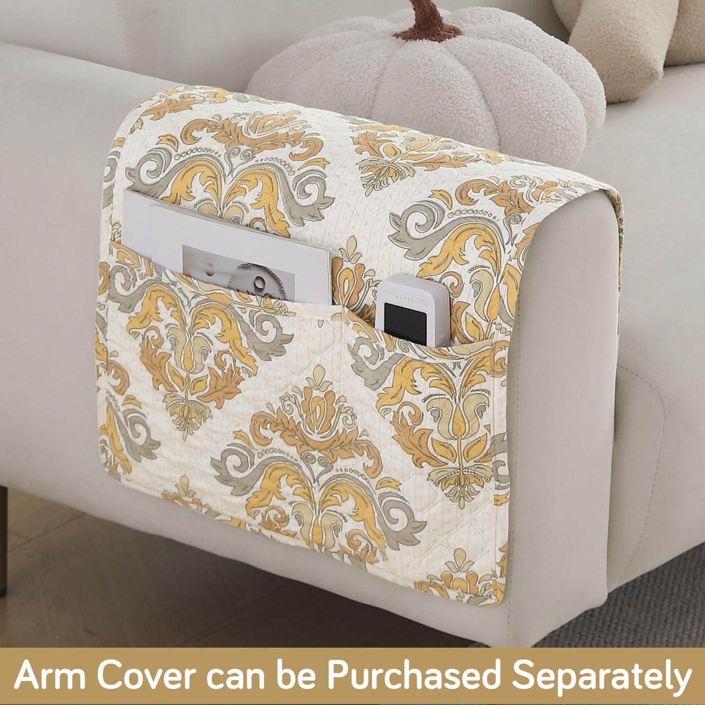 Polyester Printed Quilted Sofa Cover Mats, Damask Beige
