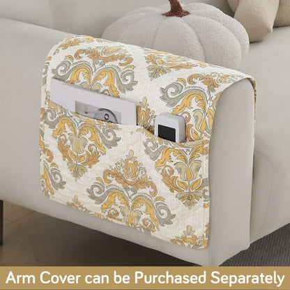 Polyester Printed Quilted Sofa Cover Mats, Damask Beige