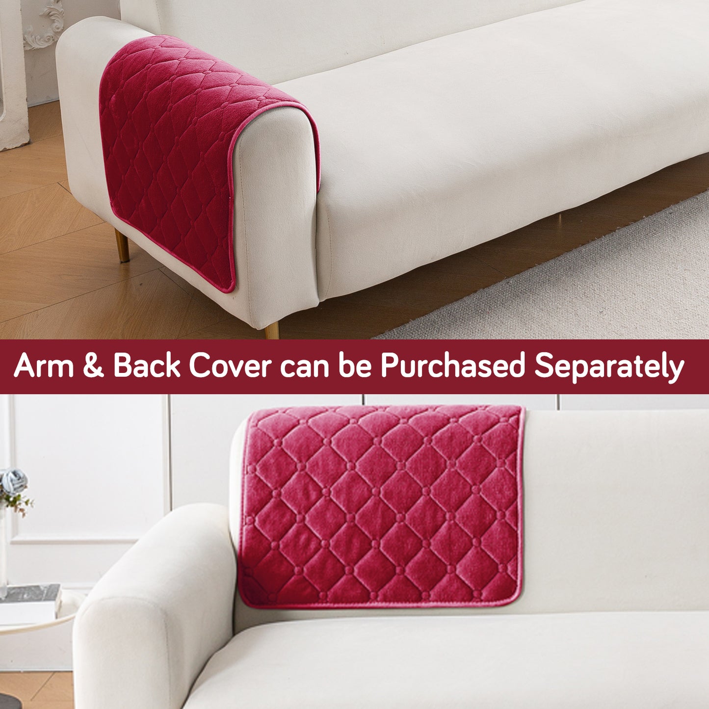 Diamond Tuft Plush Sofa Cover Mat, Raspberry Red