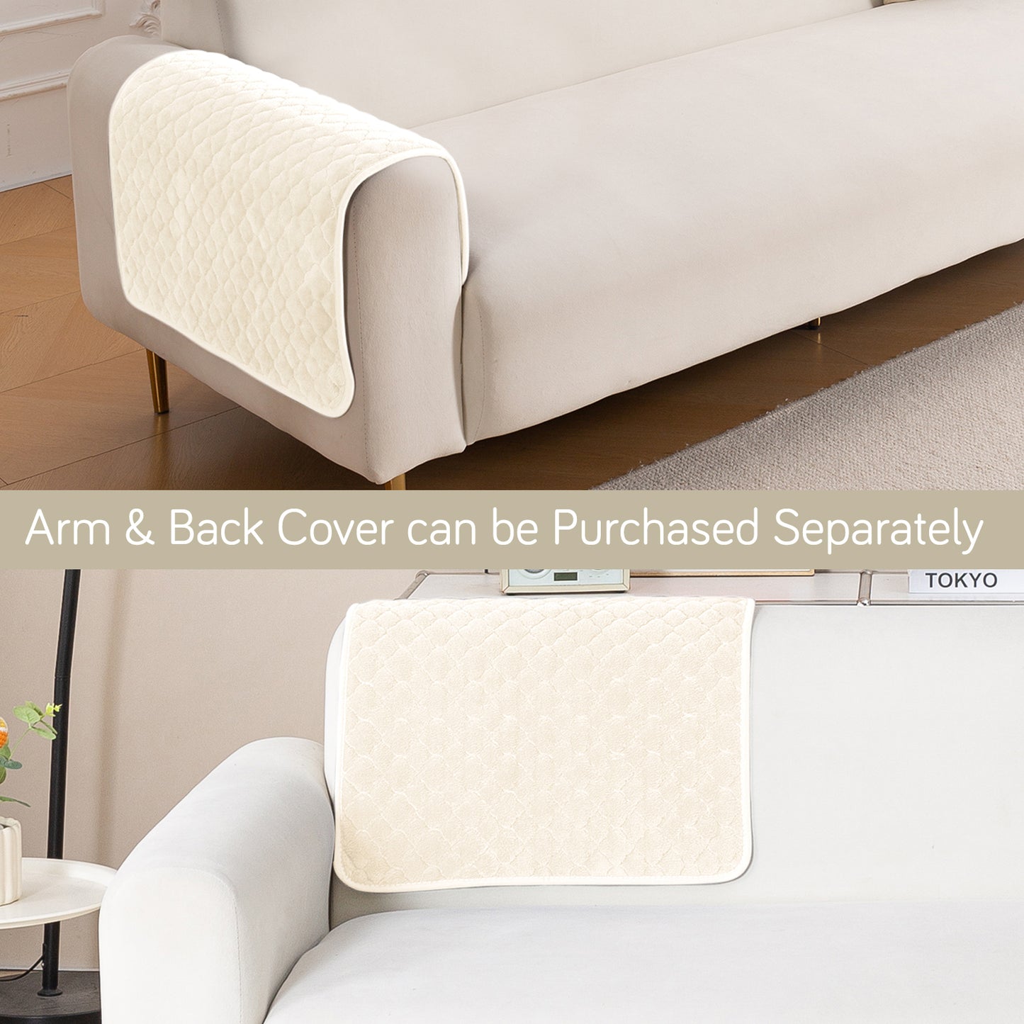 Diamond Plush Pebble Quilted Sofa Cover Mat, Cream