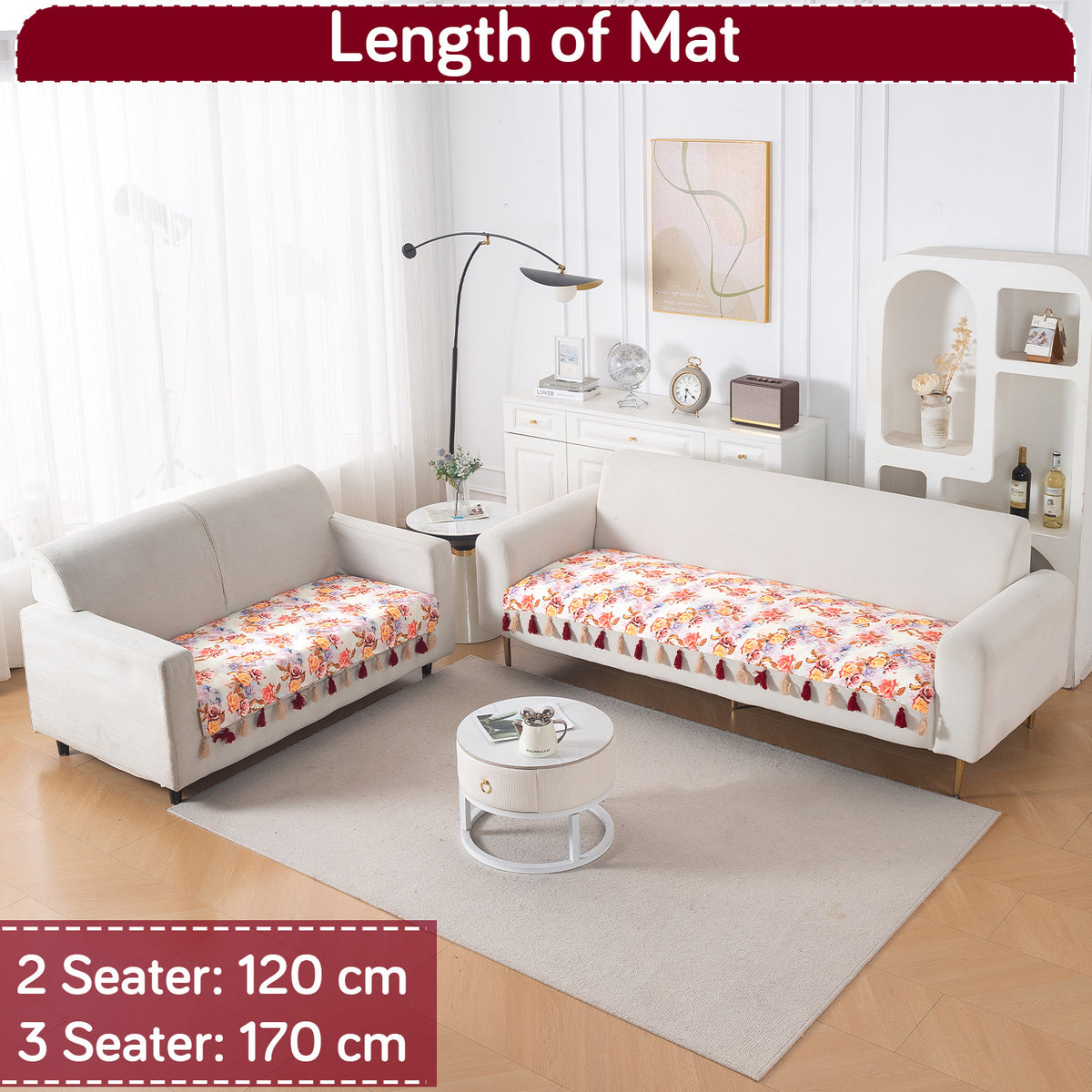 'Whispers of Nature' Series Holland Velvet Sofa Seat Mat with Tassel, Vintage Rose Bloom