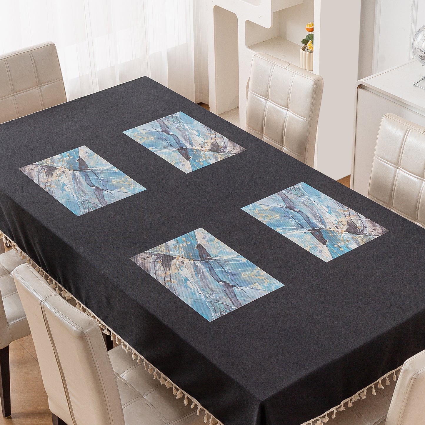 Marble Fusion PVC Mats for Dining Table, Artistic Stroke - Slate Blue