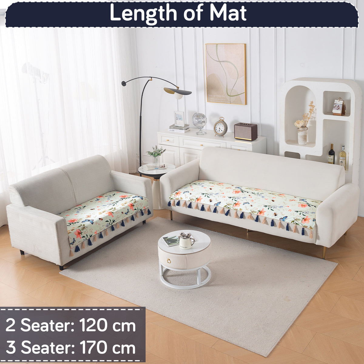 'Whispers of Nature' Series Holland Velvet Sofa Seat Mat with Tassel, Pastel Butterfly Meadow