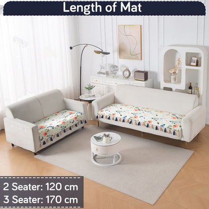 'Whispers of Nature' Series Holland Velvet Sofa Seat Mat with Tassel, Pastel Butterfly Meadow