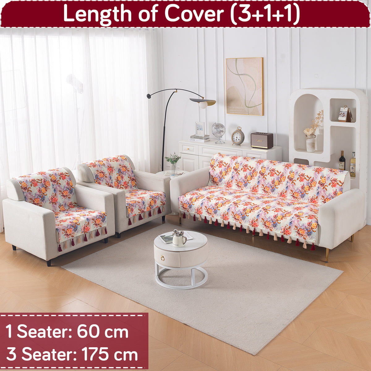 'Whispers of Nature' Series Holland Velvet Sofa Cover with Tassel, Vintage Rose Bloom