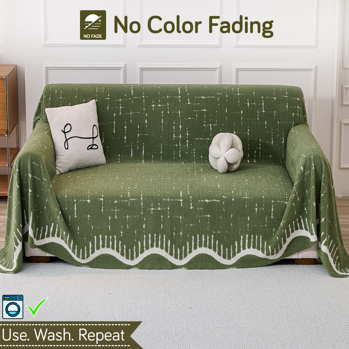 Buy Green Colour Supple Soft Wavy Plush Sofa Throw Blanket | HOKIPO