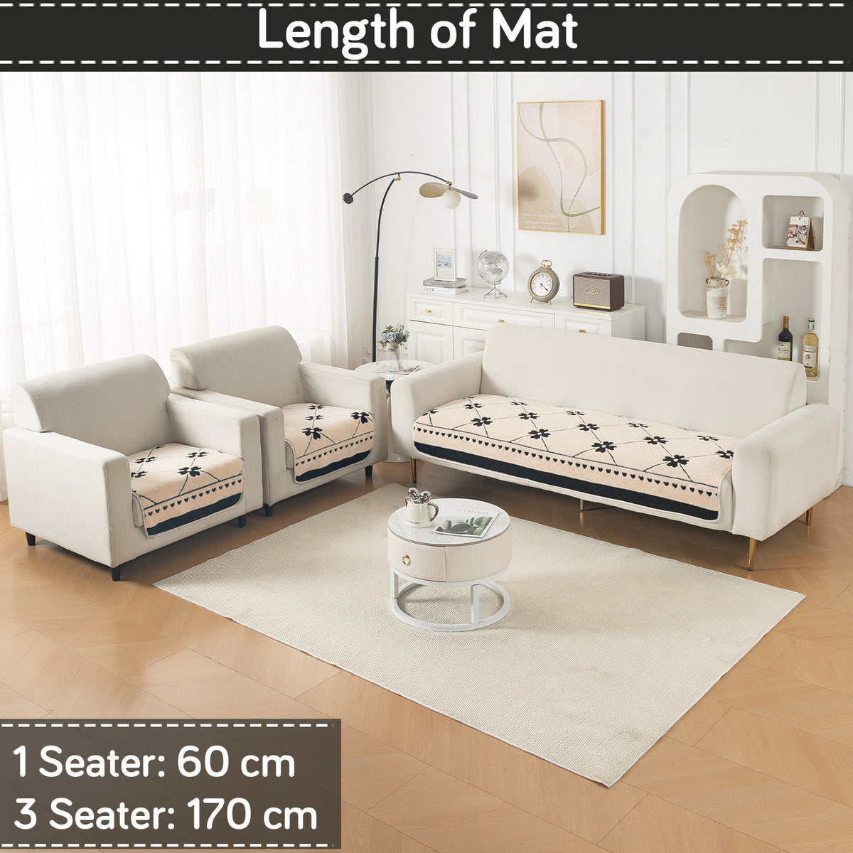 Luxury Plush Sherpa Anti Slip Combination Sofa Mat, 'Noirea Series'|Floral Lattice