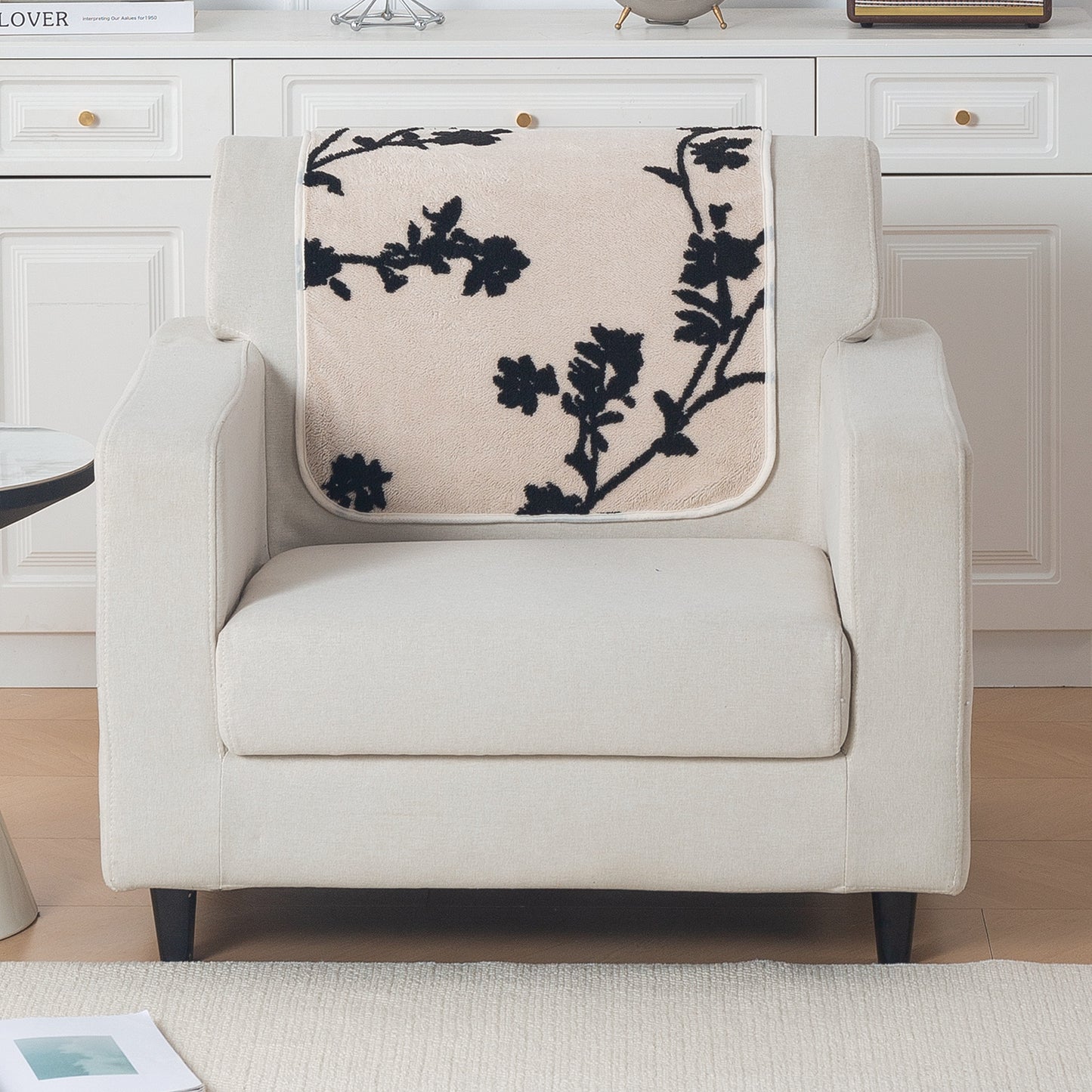 Luxury Plush Sherpa Anti-Slip Sofa Cover Mat, 'Noirea Series'| Botanical Vine