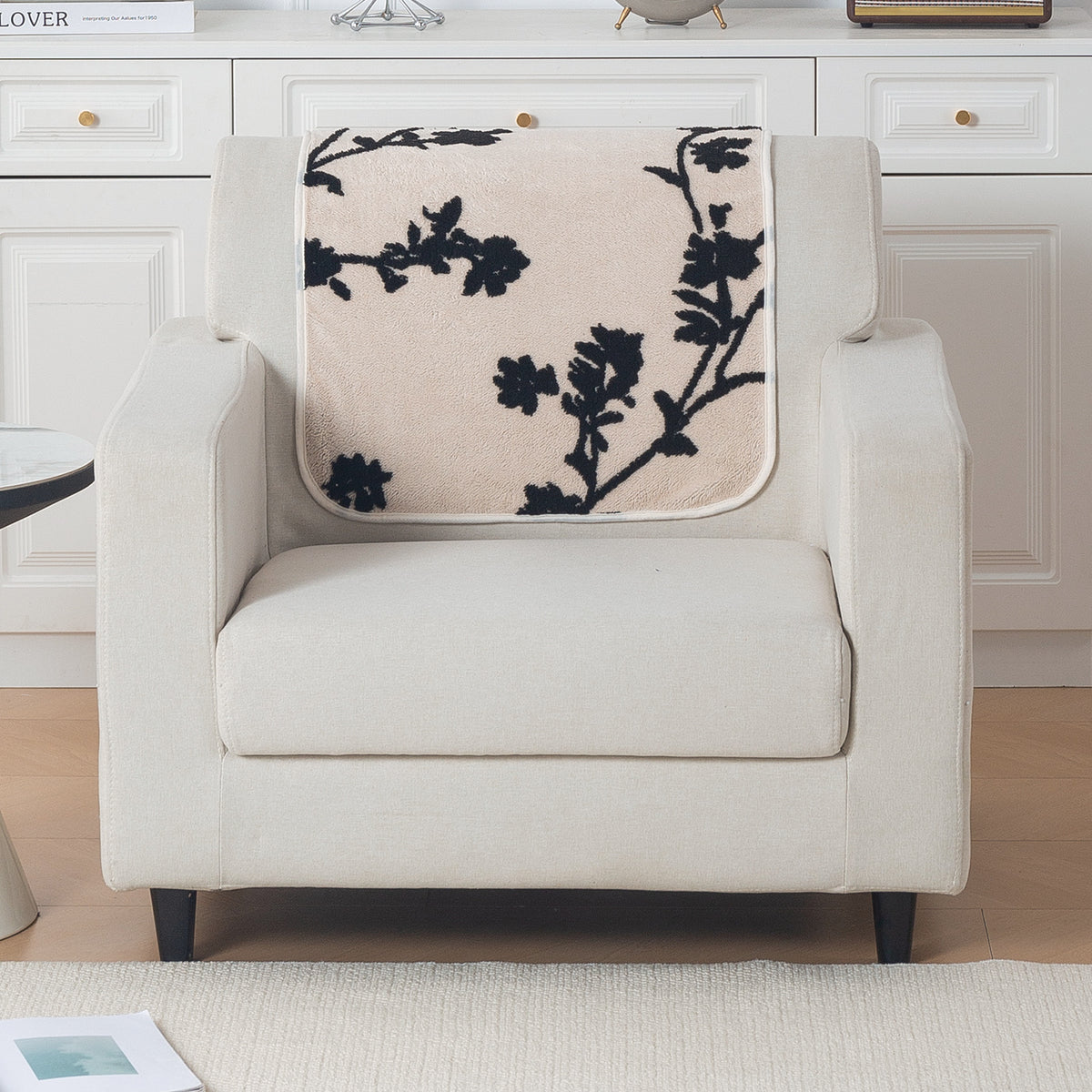 Luxury Plush Sherpa Anti-Slip Sofa Cover Mat, 'Noirea Series'| Botanical Vine