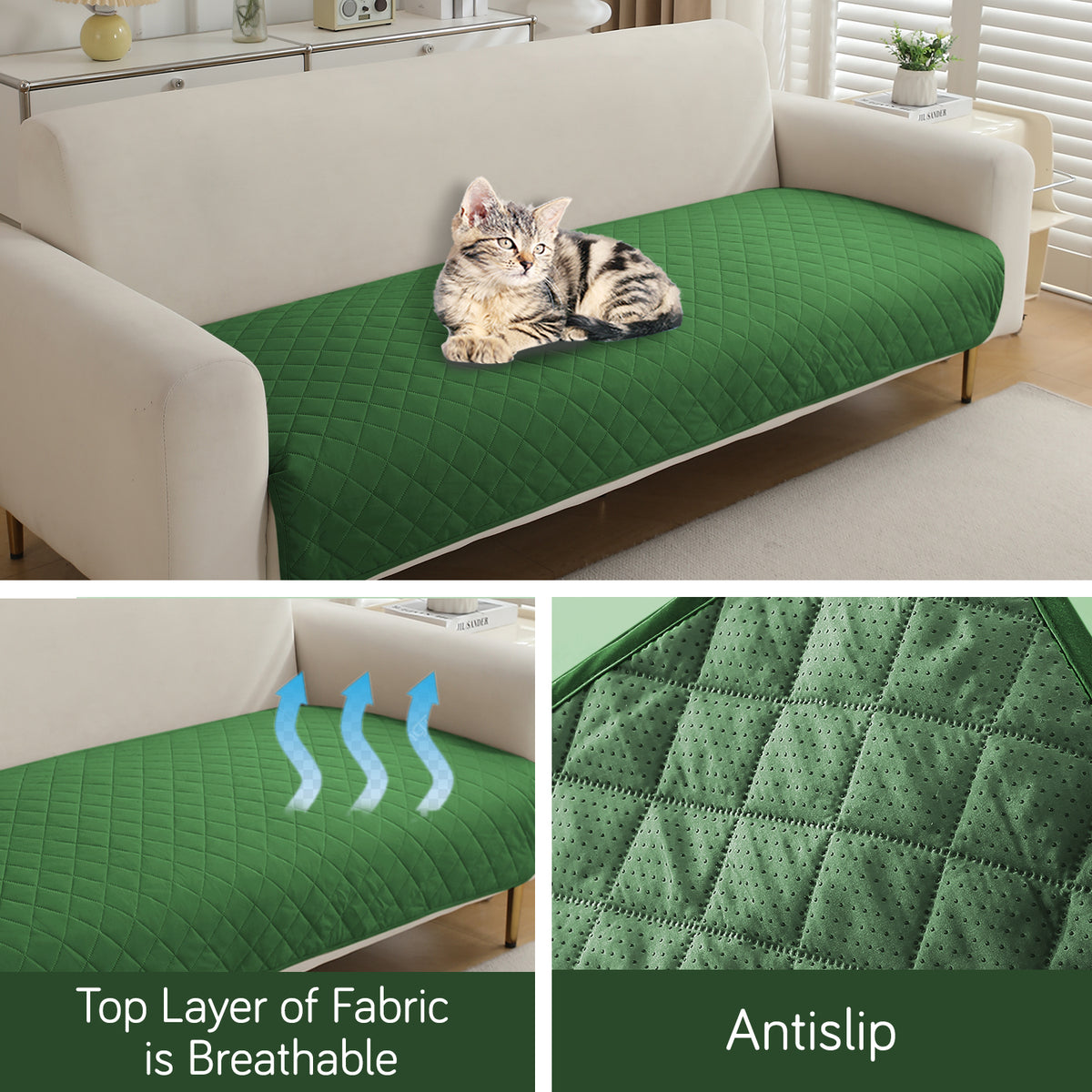 Drylin Quilted Sofa Cover Mat, Green