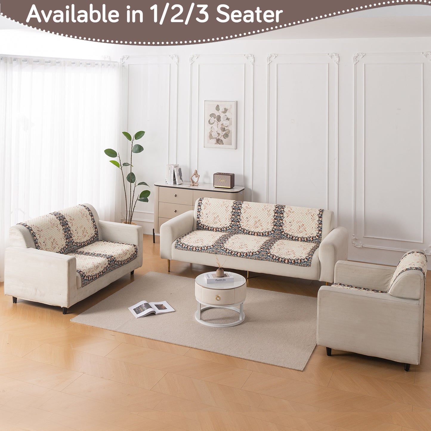 LoomVerse Quilted Sofa Cover Set Washable Sofa Panel for Seat & Back - Petal Harmony