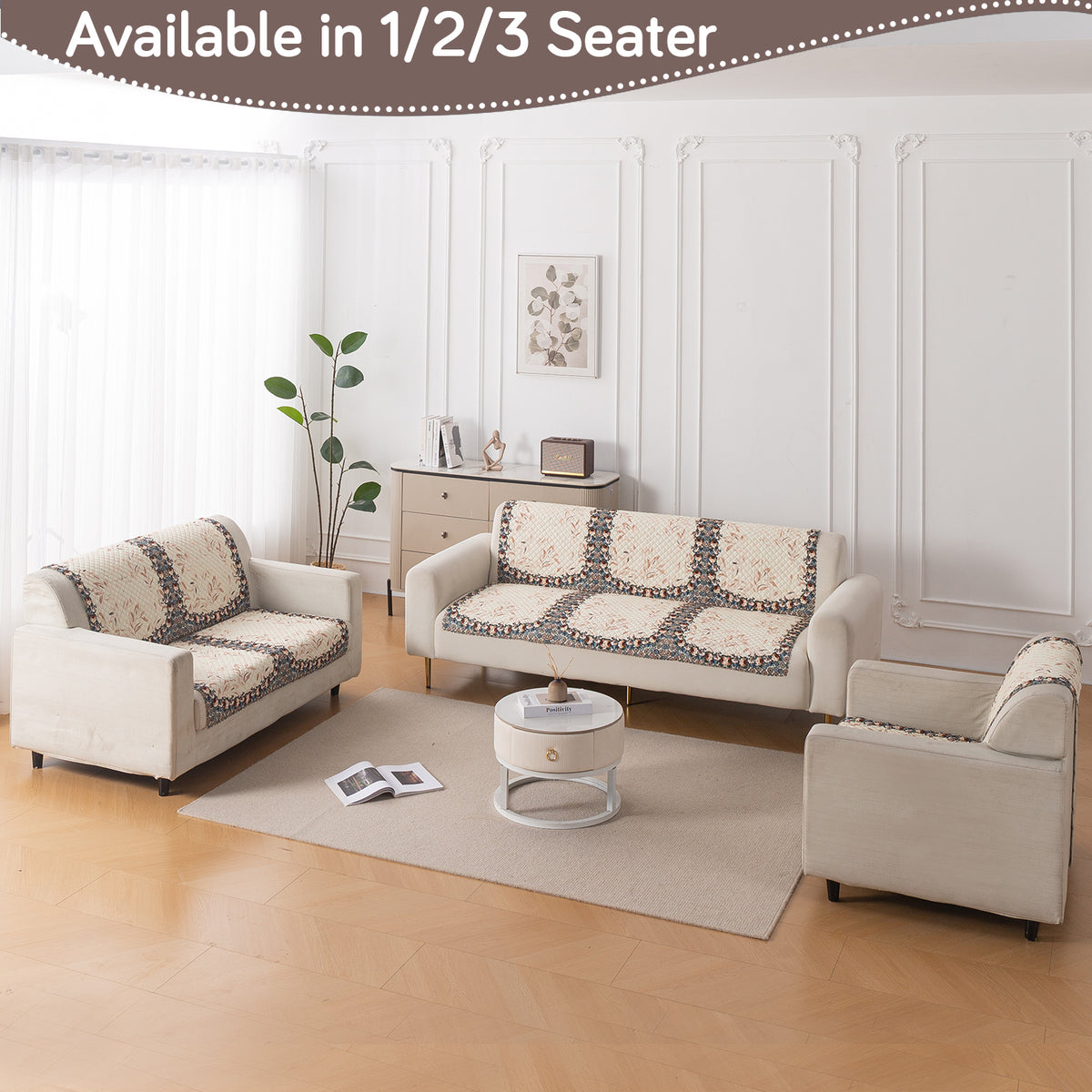 LoomVerse Quilted Sofa Cover Set Washable Sofa Panel for Seat & Back - Petal Harmony