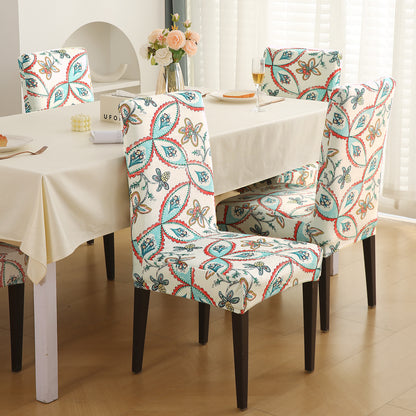Premium Printed Velvet Dining Chair Cover Set, Beige Persian Garden