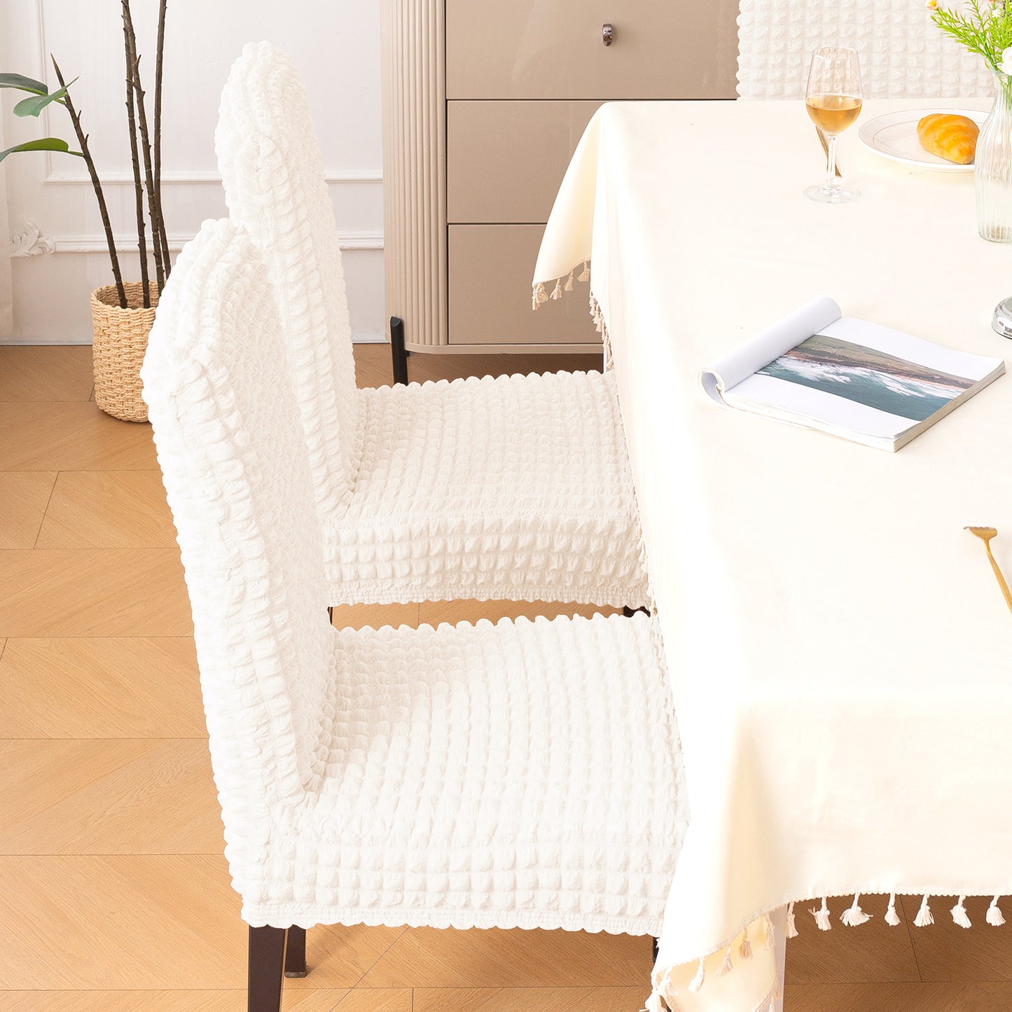Aria Nova Bubble 280 GSM Dining Chair Cover Set of 1/2/4/6, Light Cream