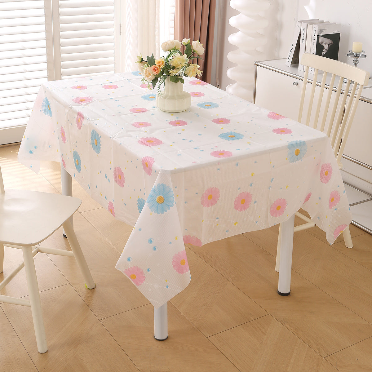 Buy Dahlia Blush Pink Print PEVA Waterproof Dining Table Cover - HOKIPO | Har Ghar Ka Humsafar