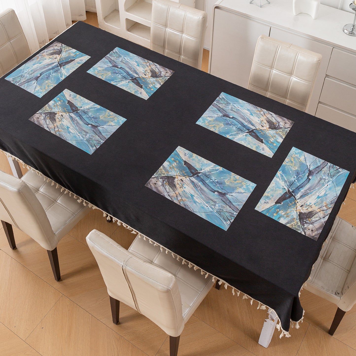 Marble Fusion PVC Mats for Dining Table, Artistic Stroke - Slate Blue