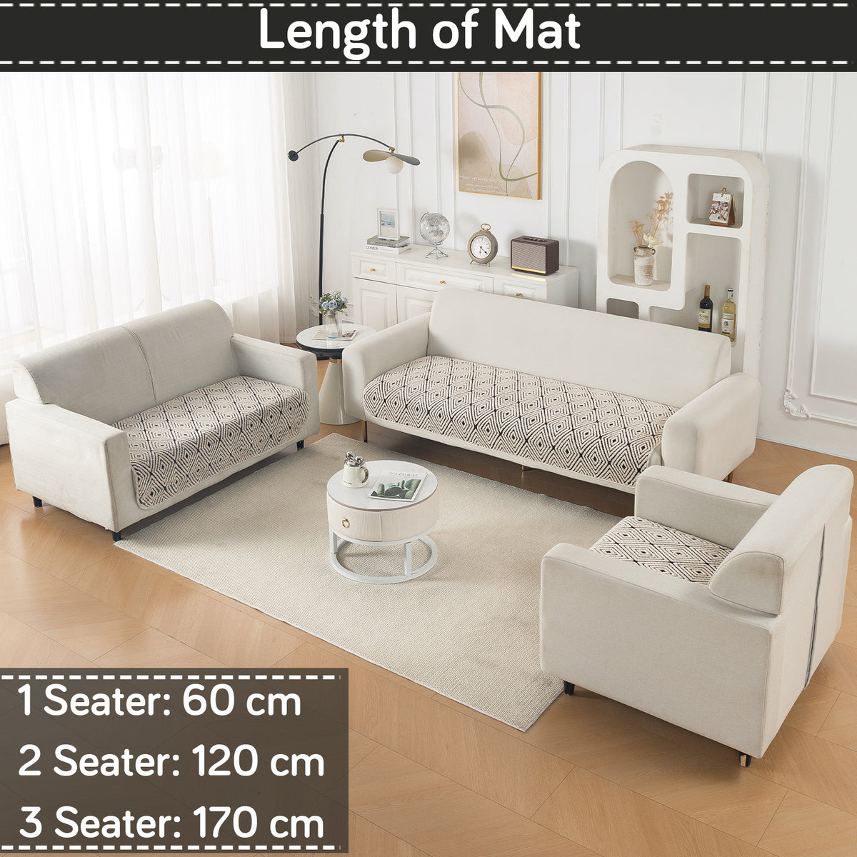 Luxury Plush Sherpa Anti Slip Combination Sofa Mat, 'Noirea Series'|Geometric Diamond