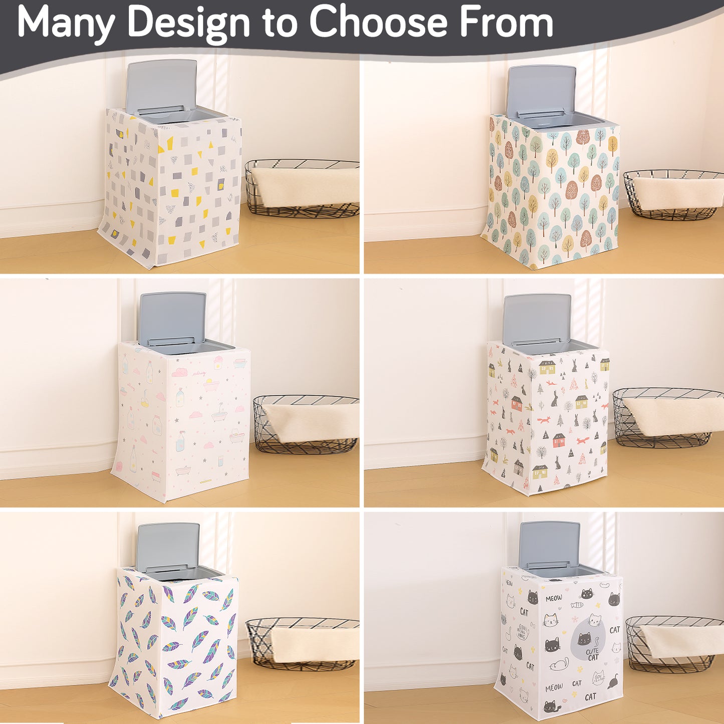Waterproof Front Load / Top Load Washing Machine Cover | PEVA Dustproof Protective Cover for 6kg, 6.5kg, 7kg & 7.5kg Fully Automatic Machines, Playful Cats