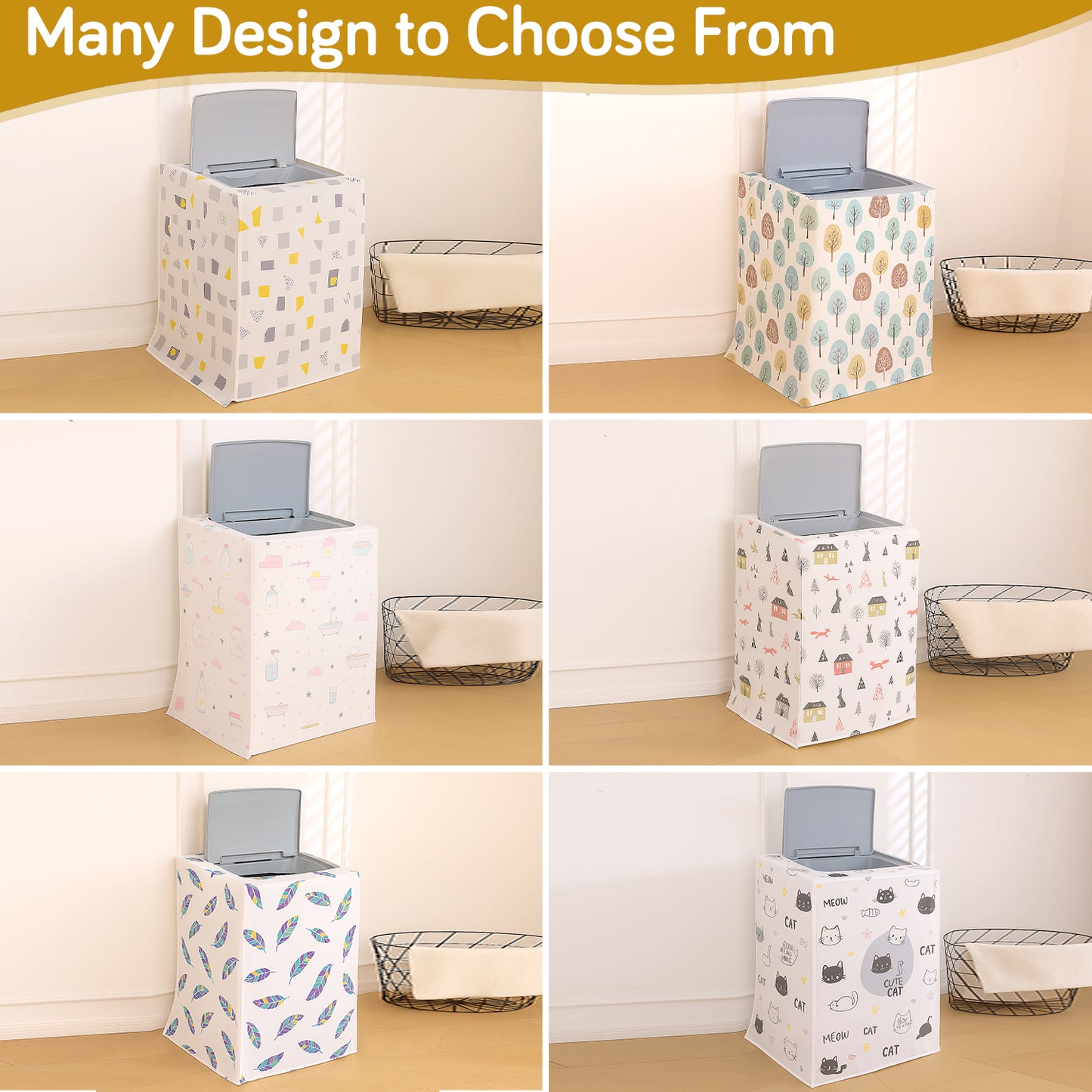 Waterproof Front Load / Top Load Washing Machine Cover | PEVA Dustproof Protective Cover for 6kg, 6.5kg, 7kg & 7.5kg Fully Automatic Machines, Boho Feathers